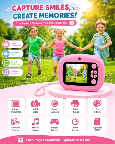 Image of DIY Instant Print Mini Camera for Kids & Adults | Thermal Paper Printing Camera | 2.4 inch HD Screen | SD Card Support, Video Recording, Games & Music Player