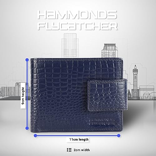HAMMONDS FLYCATCHER RFID Protected Bi-Fold Wallet for Men Leather Original, Mens Wallet, Leather Wallets for Men Stylish, 7 Card Slots, 1 ID Slot, Zipper Coin Pocket, Gift for Mens - Croc Blue