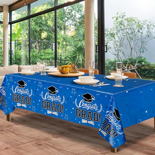Image of Staraise 2025 Graduation Decorations 3 Pcs Graduation Tablecloth - Blue Congrats Grad Table Cloth for Class of 2025,Disposable Plastic Rectangle Grad Table Cover for Party Supplies,51.2x86.6inch