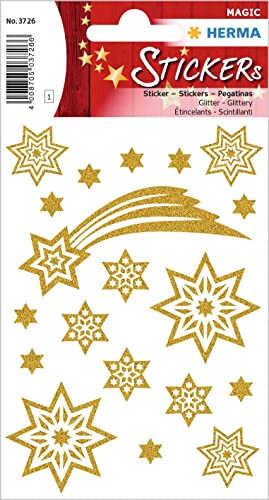 HERMA 19 adesivi natalizi, stelle + coda (19 adesivi, laminati, glitterati), etichette autoadesive per decorazioni natalizie, etichette adesive permanenti per Natale, regali, artigianato, calendario