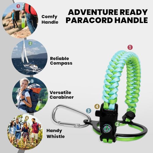 Image of RAYMYLO Insulated Water Bottle 24 oz, Triple Wall Vacuum Stainless Steel (Cold for 24Hrs, Hot for 12Hrs), Leak Proof & Non-BPA, Modern Water Flask Jug with Paracord Handle & Straw Spout Lids