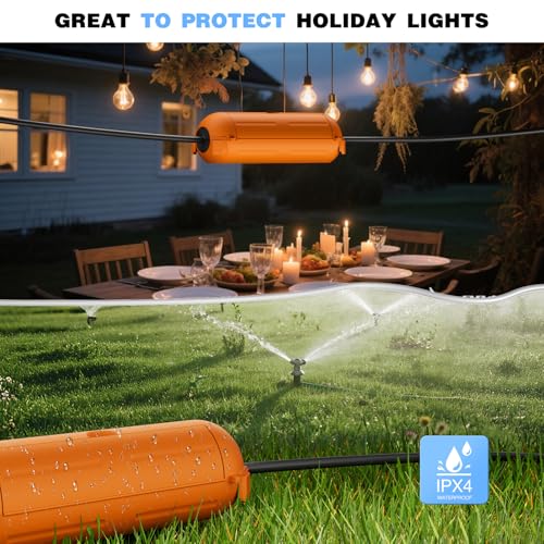 Image of Flemoon 3 Pack Outdoor Extension Cord Waterproof Cover, for Outlet | Small Electrical Connection Box for Straight Plug, Socket, Halloween, Christmas Holiday Decoration String Light, Orange