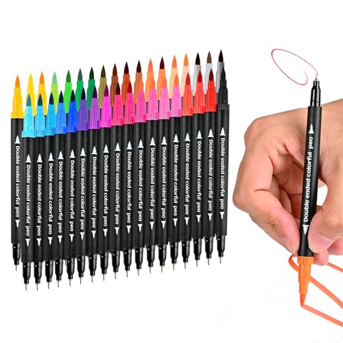 Coloring Markers for Adults/Teens/Kids, Dual Tip (Brush/Fine Point) Art Marker No Bleed/Non Bleeding, Gel Acrylic Paint Pen Set for Coloring Books,Sketching,Drawing,Rock Painting,Journaling. 36 Colors