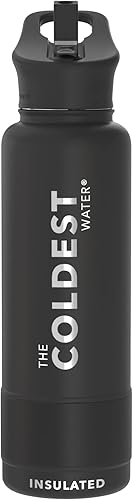 Miniatura 24 de Coldest - Botella de agua deportiva con tapa con popote y asa, a prueba de fugas, de acero inoxidable con aislamiento al vacío de doble pared,