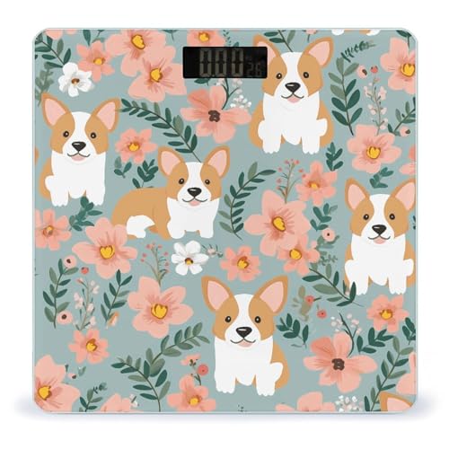 Báscula Digital Floral Corgi para Baño 10.2x10.2x0.98 pulg miniatura 1