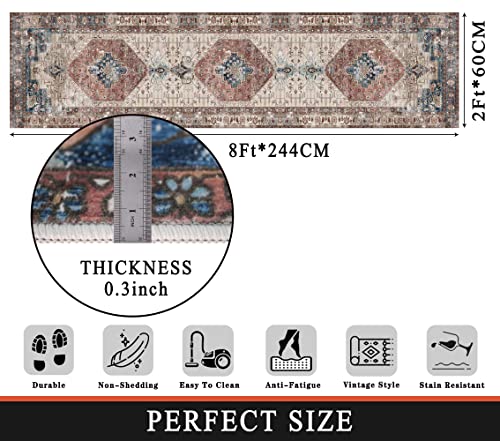 vivorug Runner Rug 2'x8' Vintage Washable Non-Slip Runners for Hallways Kitchen Entryway Laundry Room Carpet Hallway Runner Brown