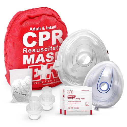 Adult and Infant CPR Mask Combo Kit – 50-Pack – 100 Valves, 50 Gloves, 100 Alcohol Pads – Bulk Set for First Responders, CPR Training