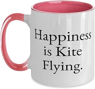 Kite Flying Gifts For Friends, Happiness is Kite Flying, Inspirational Kite Flying Two Tone 11oz Mug, Cup From Friends, Kites, Flying kites, Kite flying gifts, Funny kite flying
