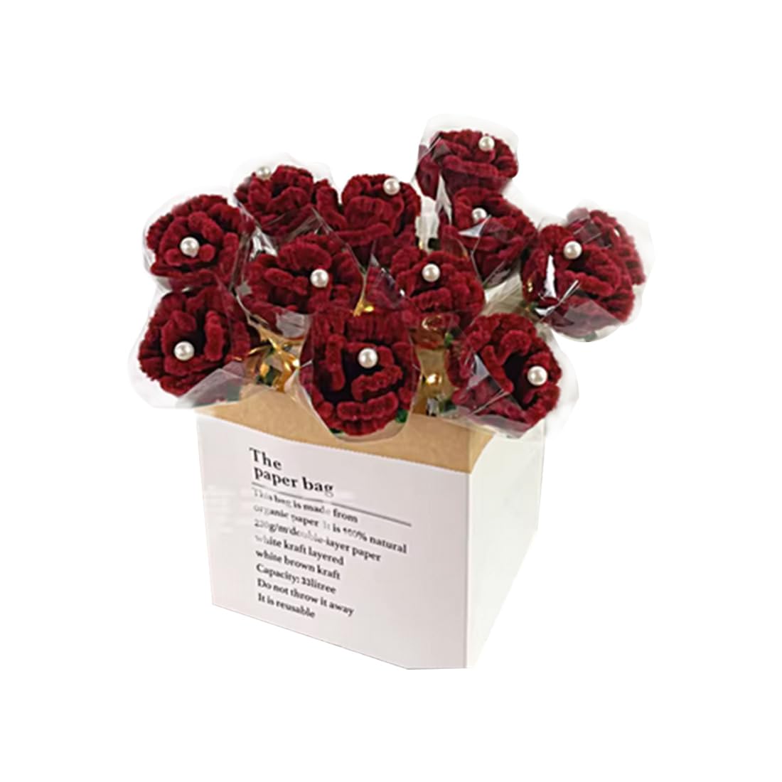 Kit bouquet de roses fait à la main : 12 roses torsadées à faire soi-même fil tissé rouge vin