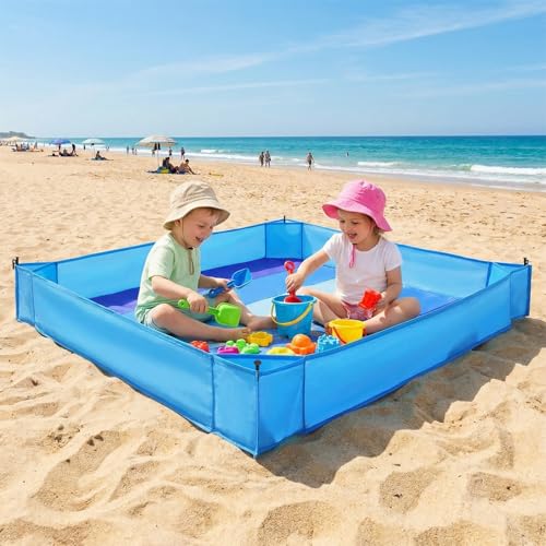 Área de juegos para bebé para playa - manta impermeable de 6x5 pies con paredes laterales de 10 pulgadas, manta portátil sin arena para viajes a la playa, parque o césped - Azul miniatura 5