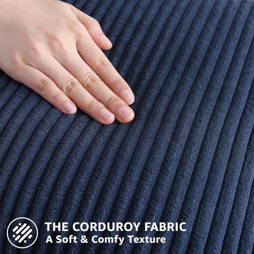 Image of Mecatny Corduroy Decorative Throw Pillow Covers 24x24 Set of 2 for Sofa Living Room, Soft Neutral Boho Couch Pillow Covers for Home Decor, Deep Blue