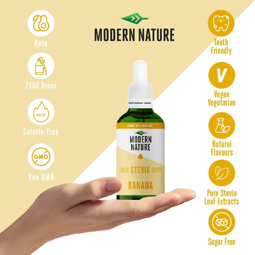 Miniatura 2 de Modern Nature Gotas de sabor a plátano, edulcorante líquido de stevia  Alternativa de jarabe sin azúcar flaco de 0 calorías  Para agua saborizada,
