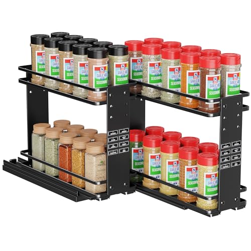 Nieifi Pull Out Spice Rack Organizer, 2 Tiers, Black, Spice