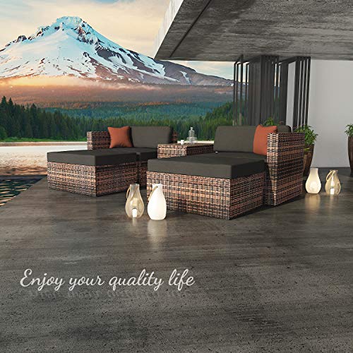 Chinnluu 5 Pieces Outdoor Furniture Patio Rattan Loveseat, All Weather Sectional Pe Sofa Conversation Set With Ottoman Coffee Table, Garden Lawn Pool Backyard,Brown Wicker Black Cushions #TOP4