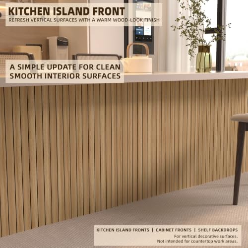 Image of Peel and Stick Wood Slat Wall Panels, Light Yellow, 236 x 15.7 in | 3D Fluted, PVC Paneling for Accent Wall, Ceiling, Living Room, Office, Bedroom