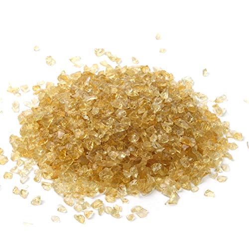 Alan Stone High Luster Reflective Fire Glass Gravel,Fire Gems,Fire Drops,Fire Glass Pebbles Stones Beads Chips for Fire Pit Fish Tank Aquarium Garden,3-6mm 305g/0.67lb (Crystal Yellow)