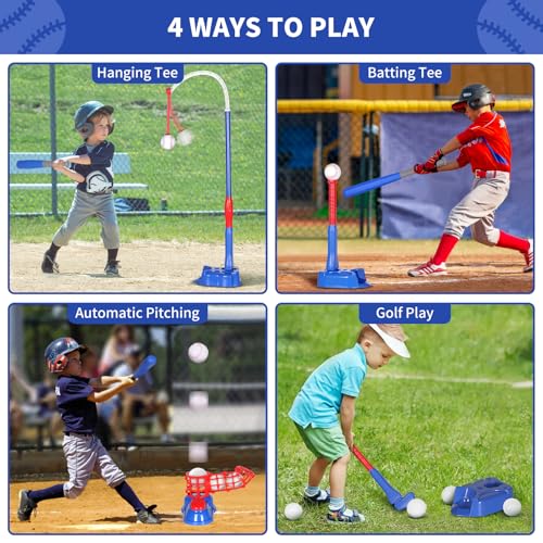 Exergoo-4-in-1-T-Ball-Set-Height-Adjustable-Tee-Ball-Set-with-6-Baseballs-Kids-Baseball-Tee-for-4-8Indoor-Outdoor-Sports-Toys-for-Boys-BlueTball-BatBatting-TeeHanging-TeePitching-Machine Exergoo 4 in 1 T Ball Set Height Adjustable Tee Ball Set with 6 Baseballs Kids Baseball Tee for 4 8Indoor Outdoor Sports Toys for Boys BlueTball BatBatting TeeHanging TeePitching Machine