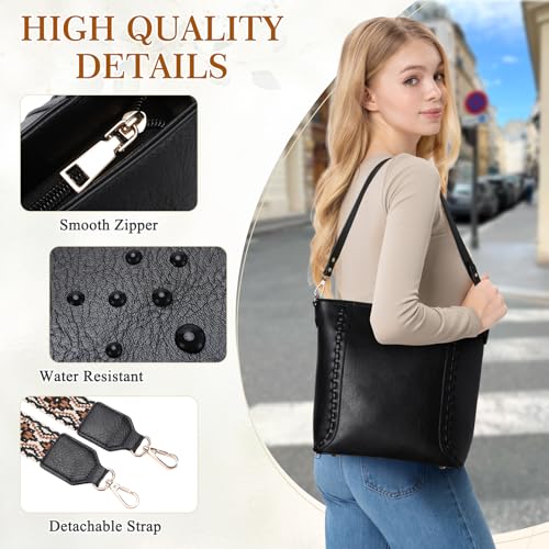 RAVUO Crossbody Bag for Women, Vegan Leather Bucket Handbag Shoulder Purse Trendy Lady Bag w Adjustable Guitar Strap3