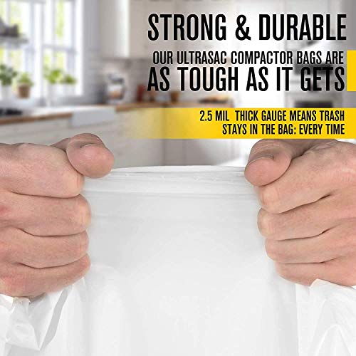 Ultrasac - 771228 Trash Compactor Bags - (40 Pack with Ties) 18 Gallon for 15 inch Compactors - 25\" x 35\" Heavy Duty 2.5 MIL Garbage Disposal Bags Compatible with Kitchenaid Kenmore Whirlpool GE Gladiator (Two Pack - White) - Thumbnail 2