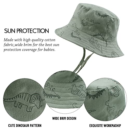 Dinosaur Baby Boys Sun Hat Cotton Toddler Girls Bucket Hats Summer Sun Protect Cap For Kids (Dark Sea Green, 0-3 Months) #TOP3
