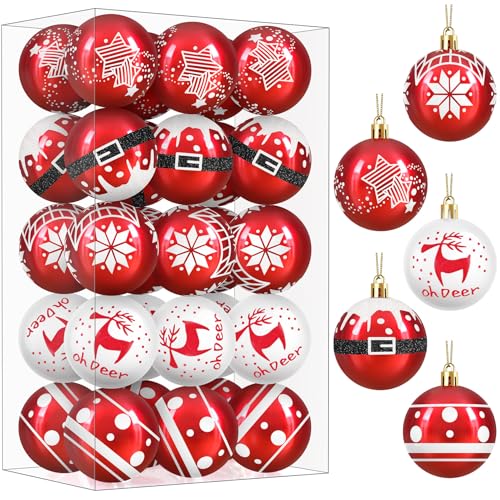Weihnachtskugeln Christbaumkugeln Kunststoff Rot und Weiß 6cm 30pcs,...