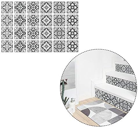 RASHION 24 pcs Wall Tile Stickers, Wall Tile Transfer Stickers, Stick on Wall Tile Peel and Stick, Self-Adhesive Tile Decals Sticker for Bathroom Kitchen Home Decor (8 x 8 inch, Grey and White)