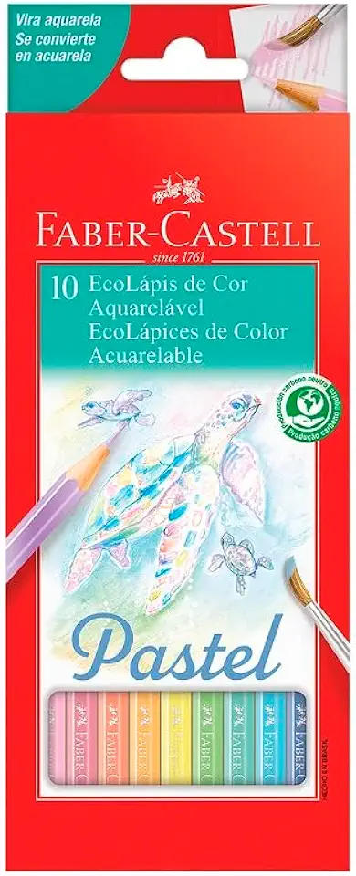 Ecolapis de cor, Faber-Castell, 120210P, aquarelavel, Tons pastel, estojo com 10 cores, Multicor, 120210P