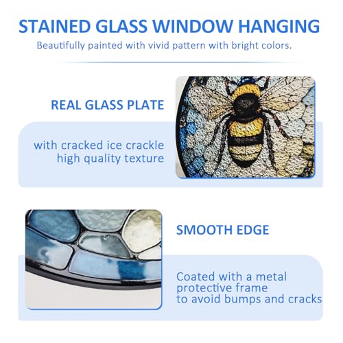 Ice Crack Bee Stained Glass Window Hanging, Bumblebee on Honeycomb Suncatchers for Windows Hanging Ornament for Home, Mother's Day Birthday Gift for Mom Grandma (8""/20cm) by Huyfoig - Used condition - Image 4