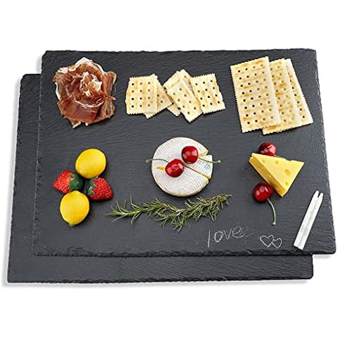 WLWNWFT 2 Pcs 16x12in Large Slate Cheese Boards Slate Board for Meat Cheese Appetizers, Slate Cheese Tray Serving Plate Tray Serving Stone Board Slate Platter with 2 Chalks for Christmas Housewarming Cover