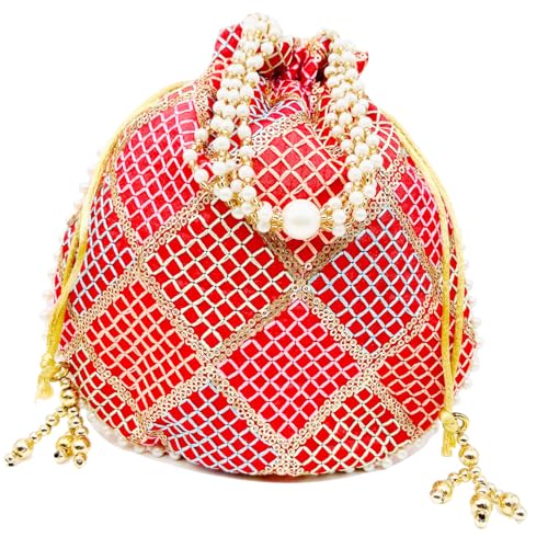 Image of BYRA Women Multi Color Thread Silk Potli Bag for Gift Purpose