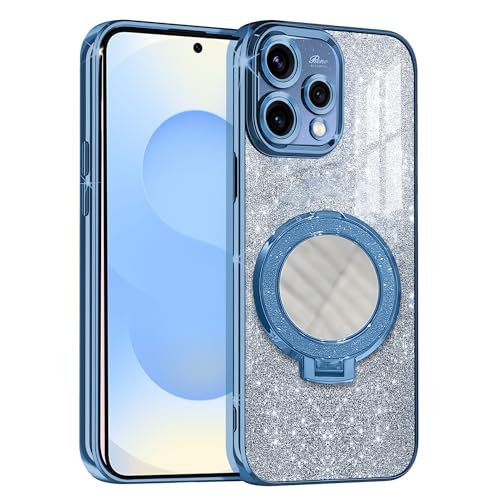 Image of Gradient Glitter Ring Stand Case for Oppo Reno15 5G- Shockproof, Stylish & Durable Soft TPU Slim Protective Cover with Removable Glitter Paper (Blue)