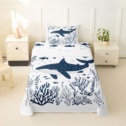 Image of jejeloiu Dolphin Bed Sheets Sets Queen Size Kids Boys Girls Sea World Bedding Set Summer Bed Sheet Set with 16-Inch Deep Pockets Tropical Ocean 4Pcs with 2 Pillow Cases