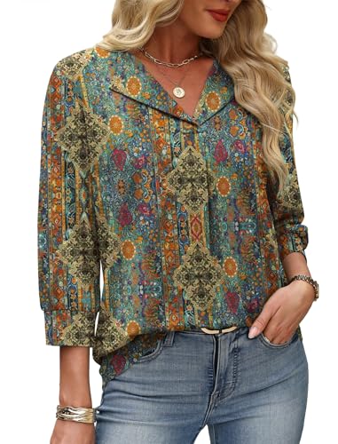 Image of WIHOLL 3 /4 Length Sleeve Womens Tops Dressy Casual Blouses Summer Spring Trendy Business Outfits Fashion Clothing