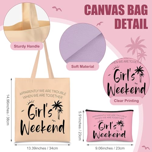 Paterr 8 Pcs Girls Weekend Gifts Includes 4 Makeup Bag Girls Trip Gifts 4 Weekend Tote Bag Travel Favors for Women Summer Cosmetic Zipper Pouch Wedding Birthday Bachelorette Party(Stylish Color)2