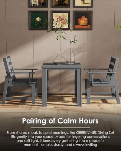 Image of GREENVINES 5-Piece-Outdoor-Dining-Set | HDPE | Square | Patio Furniture | Table and Chairs Sets for 4 | All Weather | Removable Armrests | Umbrella Hole | for Backyard Poolside Garden | Grey