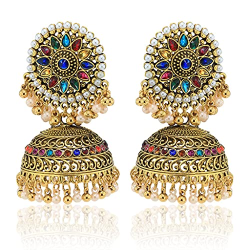 Max-Tonsen Indien Vintage Bollywood Gypsy Plaqué Or Boho Cloche Boucles d'oreilles Traditionnelles Jhumka Jhumki Boucles d'oreilles pour Femmes et Filles Cover
