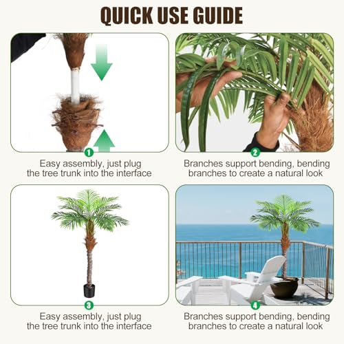 Image of 5ft Artificial Phoenix Palm Tree for Outdoor Indoor Decor, Faux Coconut Silk Palm Tree Tropical Fake Tree Plant for Outside Patio Indoor Home Office Bathroom Pool Coastal Decor (Set of 2)