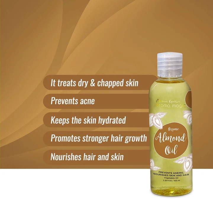 Aroma Magic Sweet Almond Oil | for Skin, Hair, Body & Face | Pure & Natural | Moisturizing Massage Oil for Aromatherapy | 3.38 Fl Oz/100ml