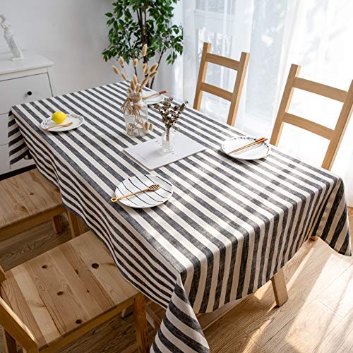 Aquazolax Black And White Stripe Table Cloth For Rectangle And Oblong End Table Premium Cotton Linen Fabric Table Covers, 54 X 72 Inch, Black #TOP1