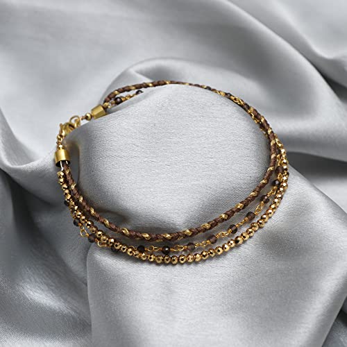 Natural 3 Layered Beads Bracelet, Faceted Beads, Energy Healing Crystals, Birthday, Gift for Her, Gemstone Jewelry 8 inch AAA+ Quality3