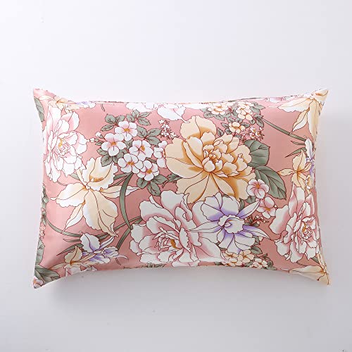 Tim & Tina Funda de almohada de satén de seda de morera 100 % pura, buena para la piel y el cabello (estándar, peonía (naranja)