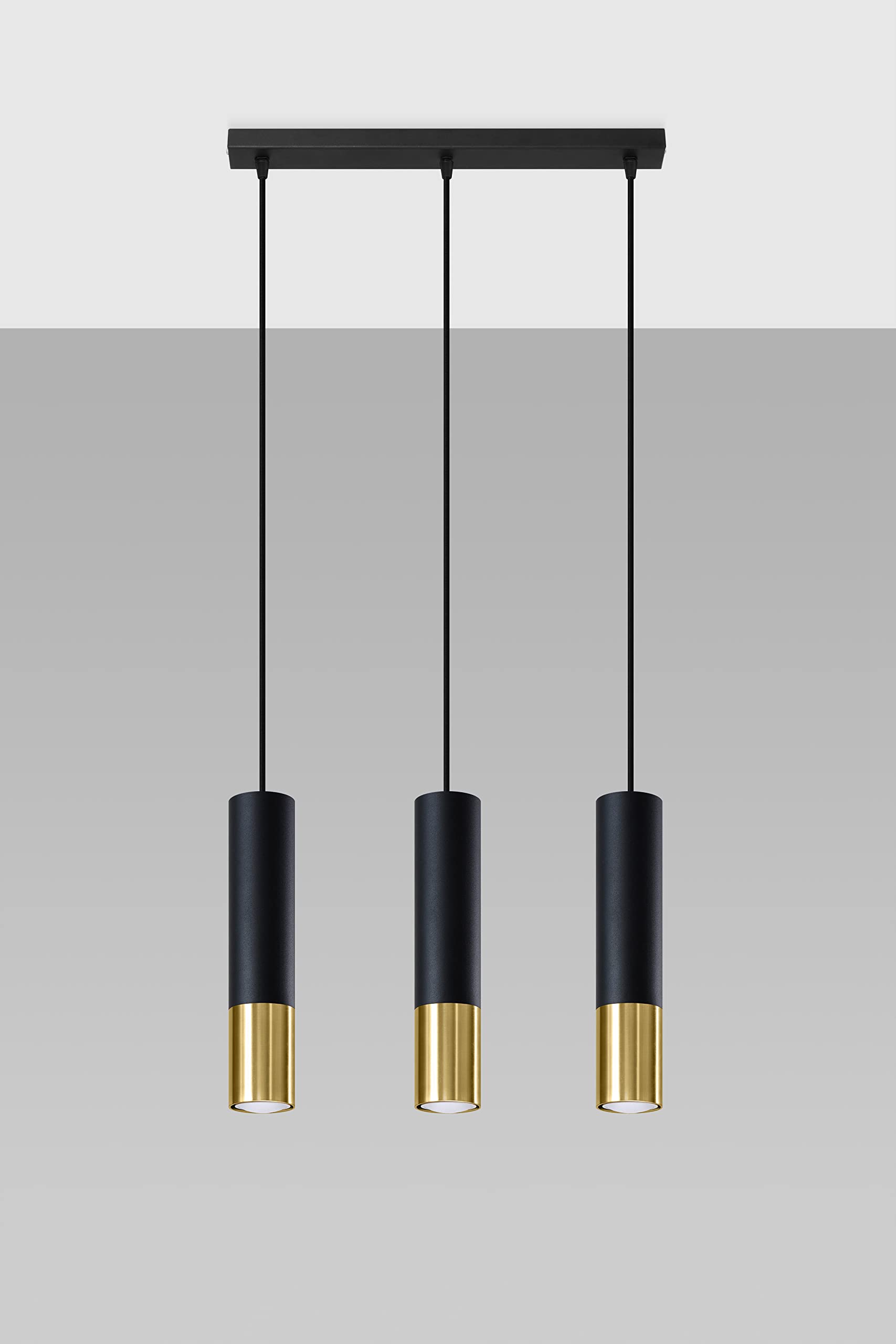 SOLLUX lighting Hängelampe Pendelleuchte Hängeleuchte - Deckenlampe Stahl - 3 Flammig - LED Lampe Glühbirne - Schwarz Golden Loopez