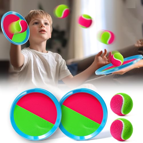 WATUDOU Toss and Catch Balls Game for Kids, Outdoor Toys Lawn Games for Teen Boys and Girls, Beach Games, Pool Toys, Outdoor Activity for Family (2 Paddles & 2 Balls)