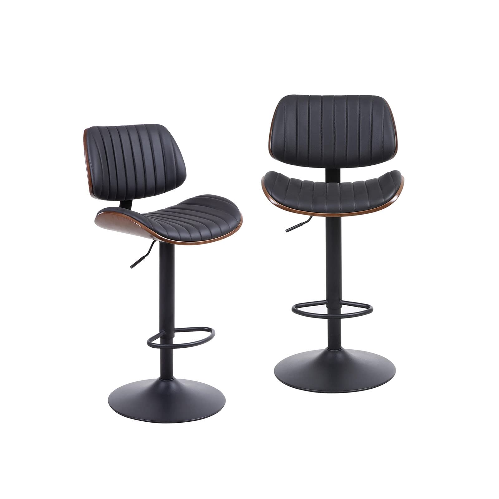 Moustache Set of 2 Counter Bar Stools, Adjustable Height Swivel Barstools with Backs and Foot Ring, Counter Stools for Kitchen Home Bar