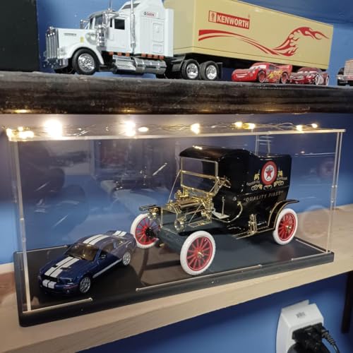 Image of Choowin Acrylic Display Case for Lego Ship in a Bottle for Lego Corvette for 1 /18 Diecast Car for Lego Car Display Thickened Clear Acrylic Display Cases for Collectibles Assemble Dustproof(Black Base)