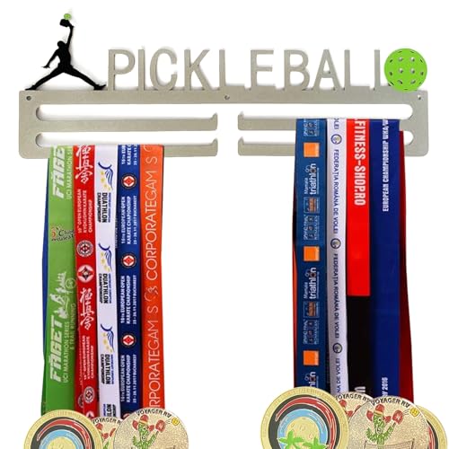 Pickleball Medal Holder – 15.5” x 5.5” Wall-Mounted Metal Display Rack – Victory Rack for Pickleball Awards & Achievements