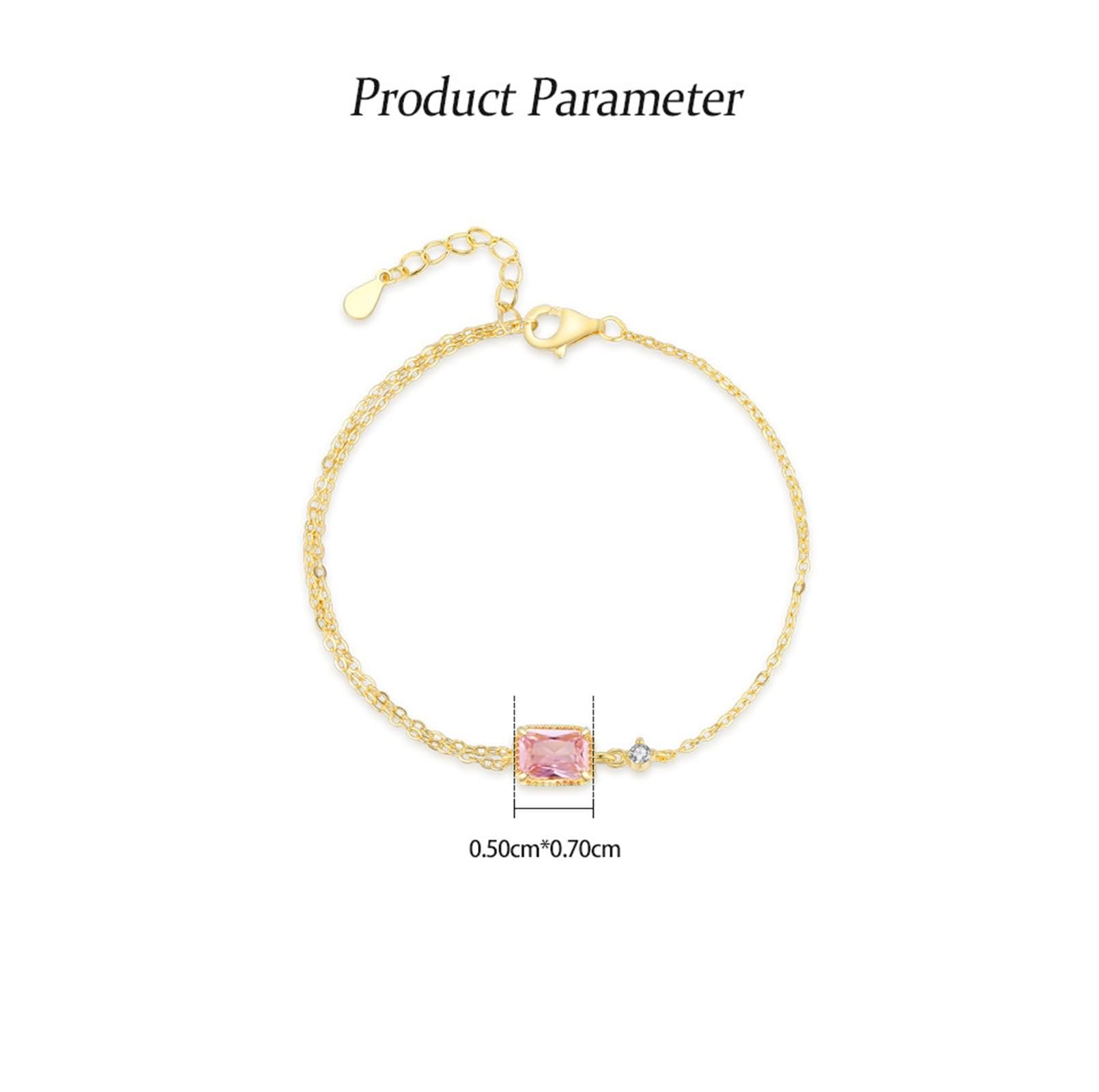 Pulseras rectangulares de San Valentín para mujer con zafiro rosa creado y moissanita, pulseras para mujer, oro amarillo de 9 K, 14 y 18 quilates