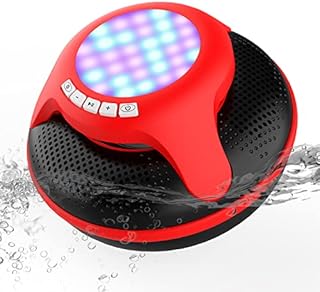 Pool Floating IPX7 Waterproof Bluetooth Speaker, Portable Wireless Shower Speakers with Deep Bass and Colorful LED Light for Outdoor Swimming Pool Hot Tub Home Party (Red)