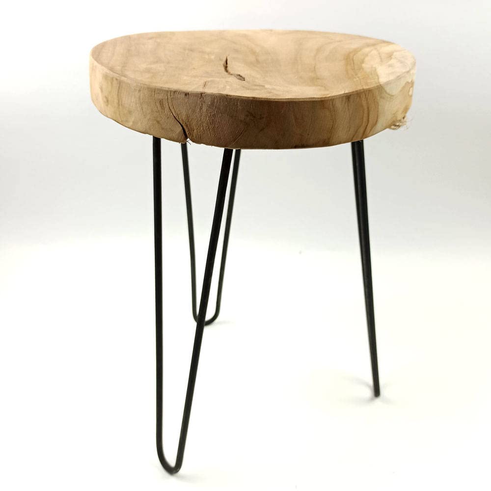 Taboret, drewno tekowe i stalowe, naturalne, 30 x 30 x 42 cm