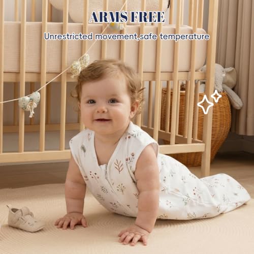 Image of PHF 100% Organic Cotton Baby Sleep Sack 12-18 Months, Soft Lightweight Wearable Blanket for Babies, 2-Way Zipper 0.3 TOG Comfy Toddler Sleeping Sack 3 Pack for Boys Girls Neutral, Woodland (Large)